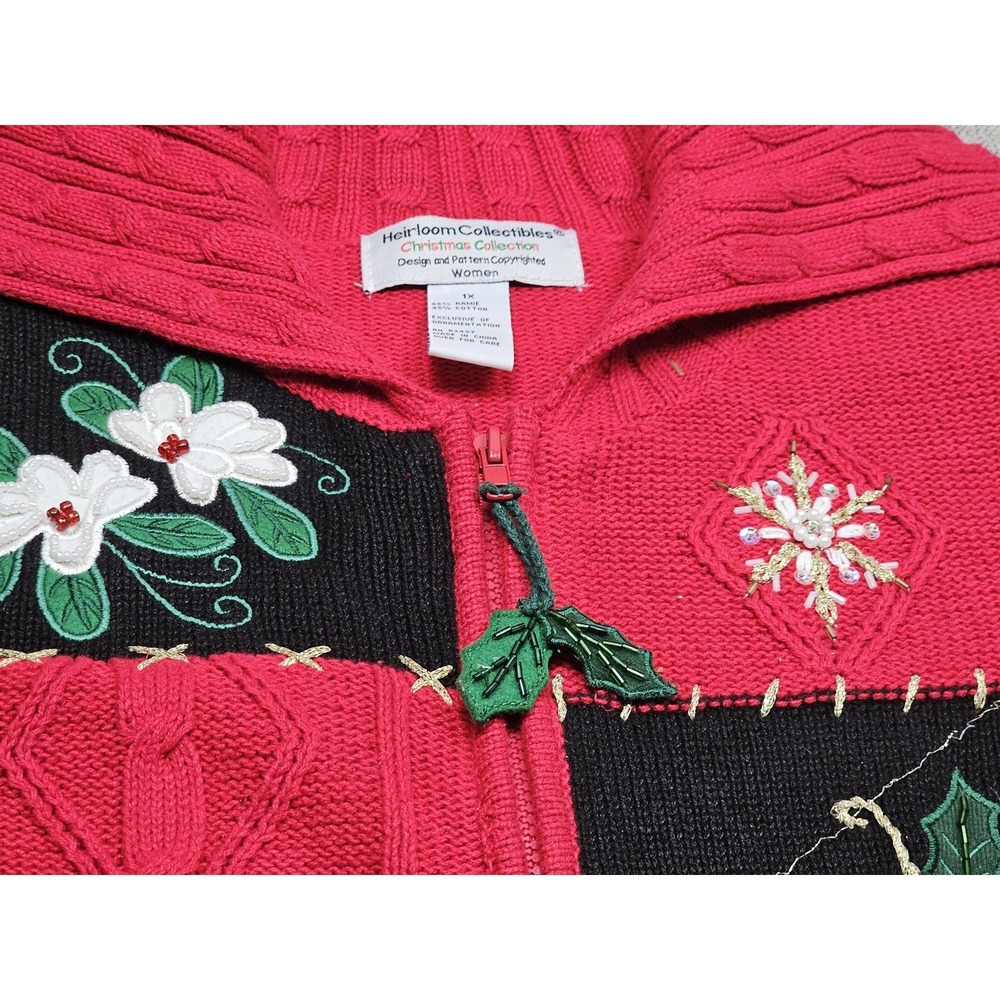 Heirloom Collectibles Sweater Womens 1X Zip Up Embroidered Holiday Christmas - Picture 4 of 9